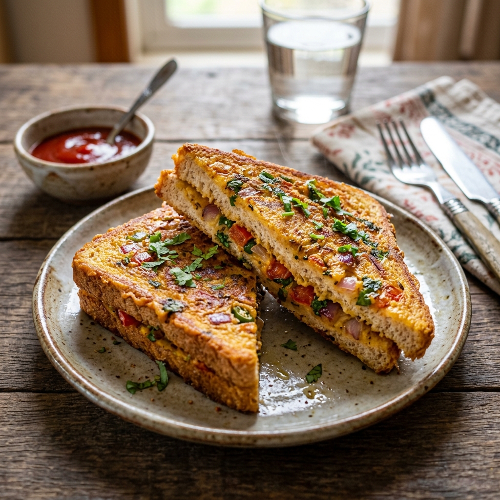 Besan Bread Toast (Veg Omelette)